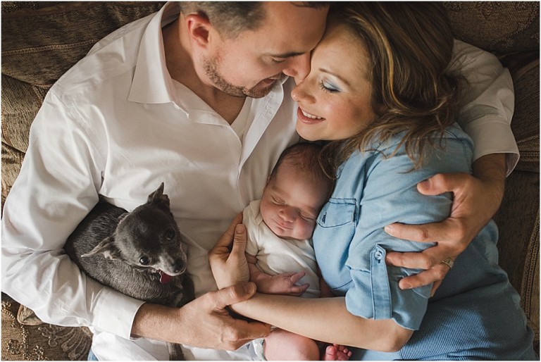 Jacksonville home newborn session. 10 days old baby boy. Ponte Vedra, St. Augustine family and babies photographer. Dog and his new brother. Breastfeeding photography