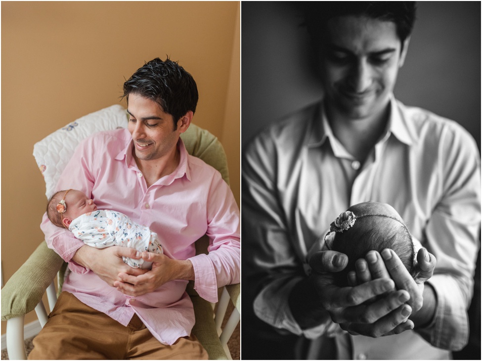Jacksonville newborn photographer Florida. New family of three at home newborn session. 7 day old baby and her parents. Family photography Ponte Vedra, Atlantic Beach, St. Augustine, Florida