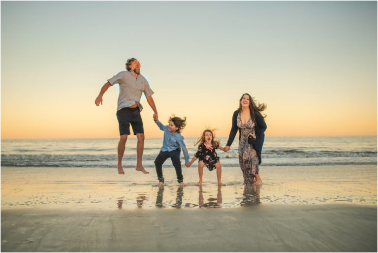 Wild session with kids. Jacksonville Beach family photographer. Children and parents photos during Florida sunset. Ponte Vedra, St.Augustine, Jacksonville family pictures