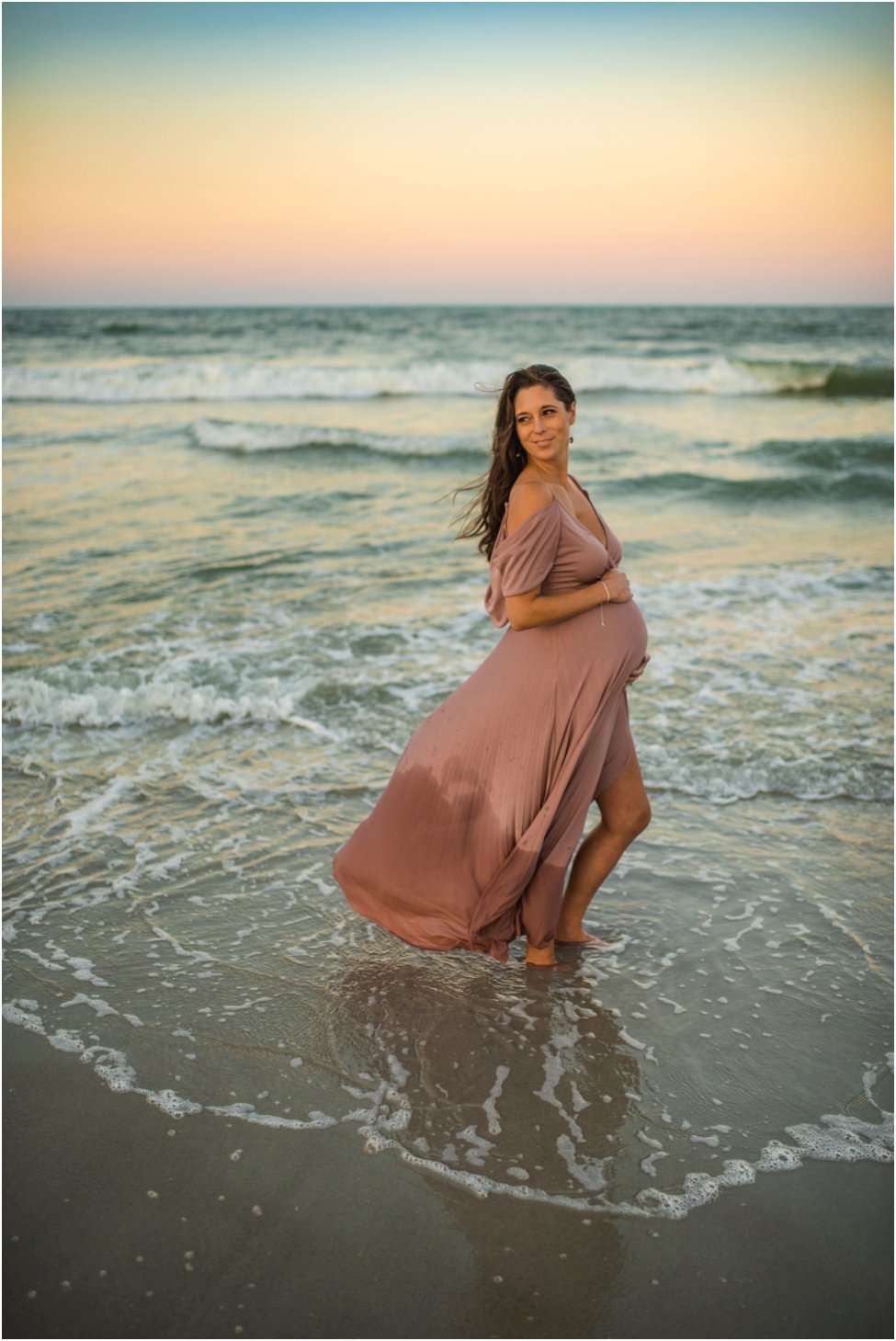 At sunset beach pregnancy photos | Jacksonville FL maternity photographer