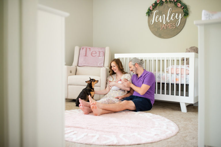 Jacksonville baby photographer | newborn session with mom, dad and doggie