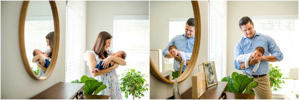 Ponte Vedra newborn photographer. Jacksonville baby session. At home family photos with 7 days old baby boy. San Marco parents with their new son. New baby boy and his furry friend