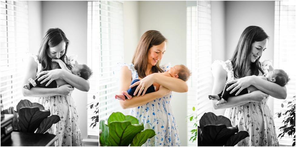 Ponte Vedra newborn photographer. Jacksonville baby session. At home family photos with 7 days old baby boy. San Marco parents with their new son. New baby boy and his furry friend