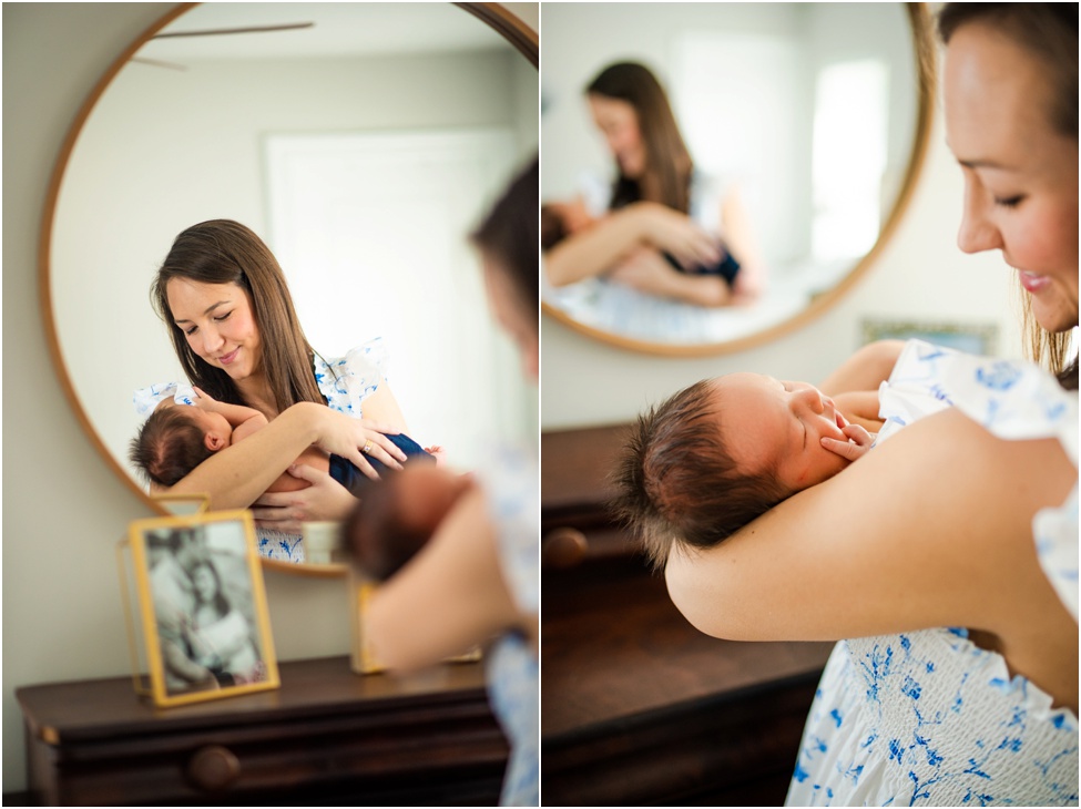 Ponte Vedra newborn photographer. Jacksonville baby session. At home family photos with 7 days old baby boy. San Marco parents with their new son. New baby boy and his furry friend