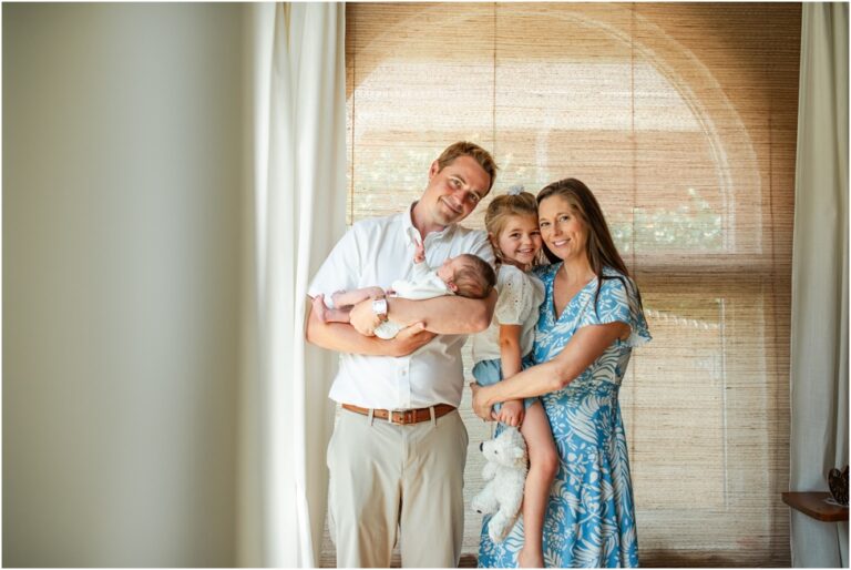 New baby brother and Jacksonville newborn photos with San Marco family. Jacksonville baby photographer. At home newborn session with family of four.