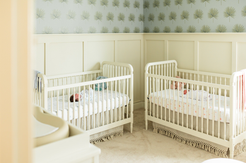 Double twins cribs detail during a newborn photo session in Jacksonville FL